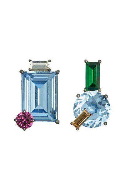 Tory Burch Crystal Stud Earring In Sapphire Blue