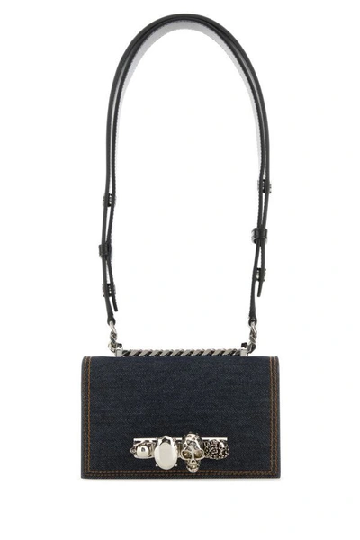 Alexander Mcqueen Woman Dark Blue Mini Skull Shoulder Bag