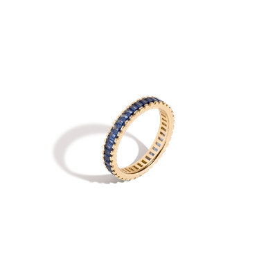 Aurate New York Blue Sapphire Baguette Eternity Ring In Yellow