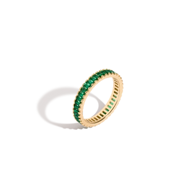 Aurate New York Green Emerald Baguette Eternity Ring In Yellow