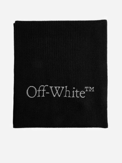 Off-white Logo Wool And Cashmere Scarf In Black,silver