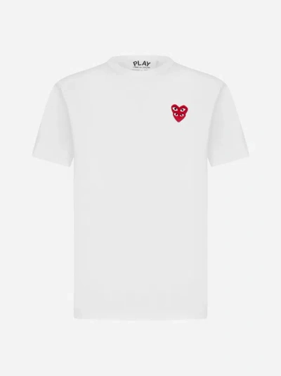 Comme Des Garçons Play Double Logo-patch Cotton T-shirt In White