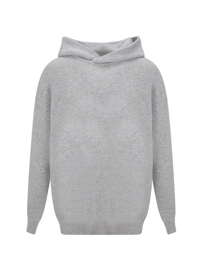 Acne Studios Mélange-effect Knit Hoodie In Grey