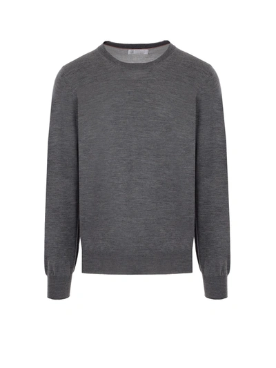 Brunello Cucinelli Rib Knit Plain Sweater In Grey