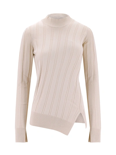 Stella Mccartney Asymmetric Ribbed-knit Sweater In Beige