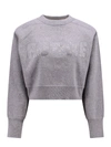 Rotate Birger Christensen Rotate Cropped Sweater With Rhinestone Studded Logo In Grigio