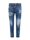 Dsquared2 Blue Slim Jeans With Rips And Bleach Effect In Cotton Blend Denim Man In Blu