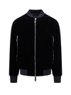 Giorgio Armani Velvet Bomber With Ribbed Accents In Black