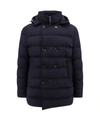 Moorer Double-breasted Hooded Quilted Down Jacket In Blu