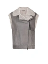 Brunello Cucinelli Suede Moto Vest With Soft Shearling Lining In Grigio