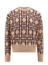 Palm Angels Embroidered Allover Monogram Jacquard Sweater In Beige