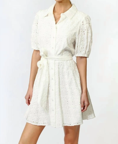 Adelyn Rae Alexis Embroidered Button Up Dress In White
