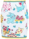 Moschino Calico Animals Piquet Mini Skirt In Blue