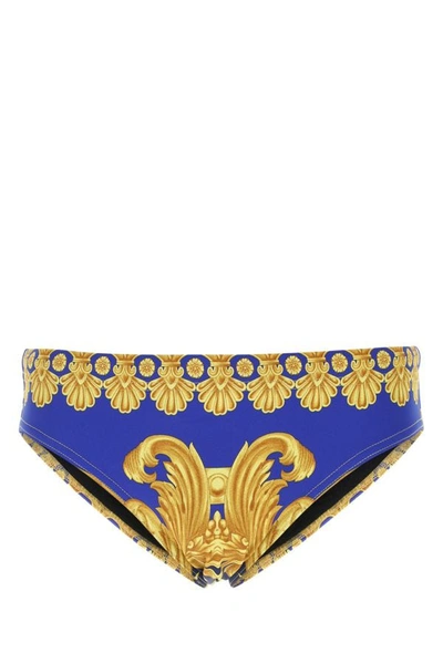 Versace Baroque Pattern Swim Briefs In Blue