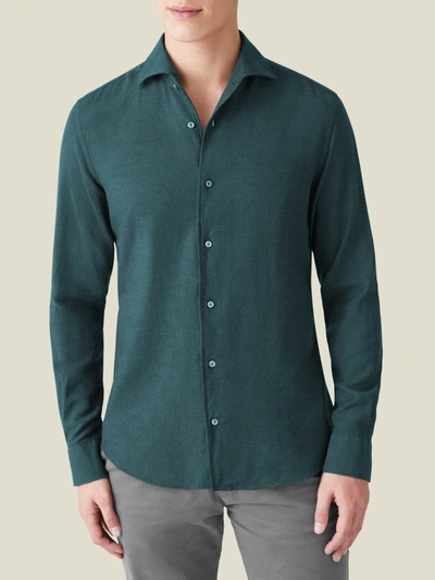 Luca Faloni Forest Green Cashmere-cotton Shirt In Dark Green