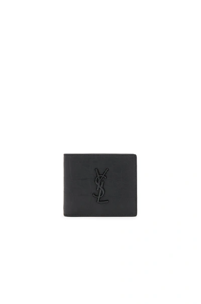 Gucci Croc Embossed Billfold Wallet In Black