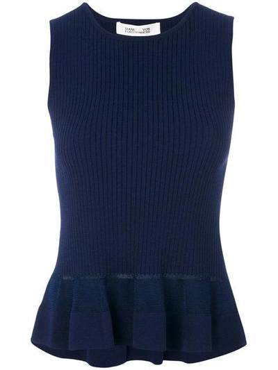 Diane Von Furstenberg Sleeveless Knit Peplum Top In Midnight/midnight