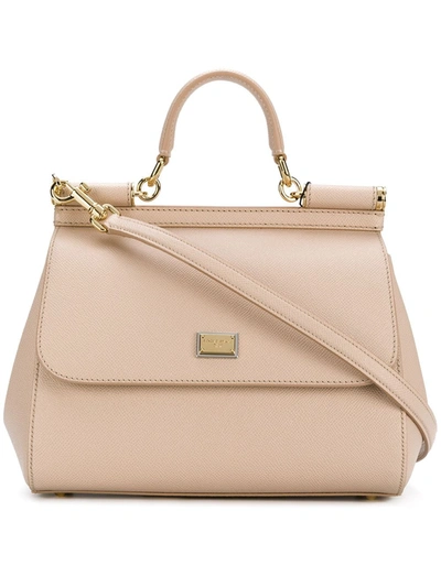 Dolce & Gabbana Neutral Sicily Leather Shoulder Bag In Pink