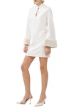 FRENCH CONNECTION WHISPER RUTH FAUX FUR TRIM LONG SLEEVE MINIDRESS