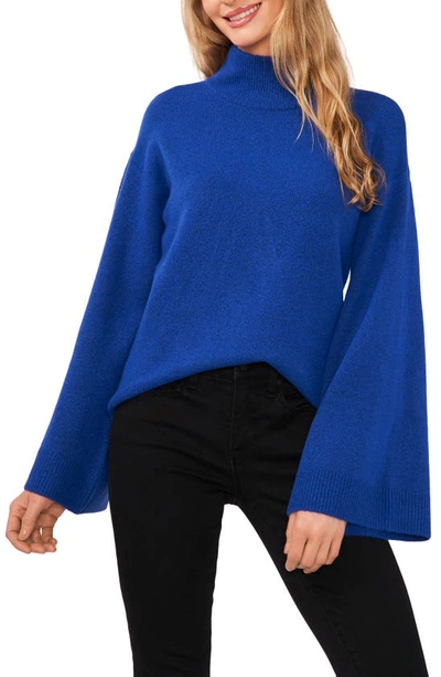 Cece Women's Cozy Mock Neck Bell Sleeve Sweater In Deep Royal Blue