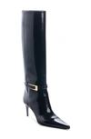 Saint Laurent Hacker Pointed Toe Knee High Boot In Black