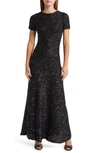 Zoe And Claire Houndstooth Long Sleeve Dress In Black
