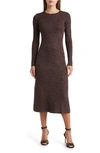 Zoe And Claire Metallic Long Sleeve Midi Sweater Dress In Black/ Gold