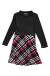Ava & Yelly Kids' Ponté Plaid Skirt Dress In Black