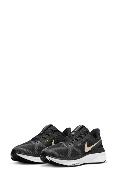 Nike Air Zoom Structure 25 Road Running Shoe In Black/metallic Gold/white/dark Smoke Grey 