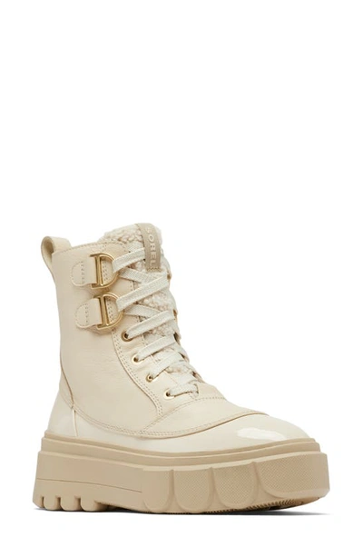 Sorel Caribou Faux Fur Lace-up Boots In Bleached Ceramic/oatmeal