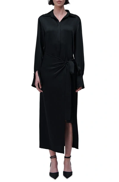 Simkhai Samba Long-sleeve Draped Satin Dress In Black