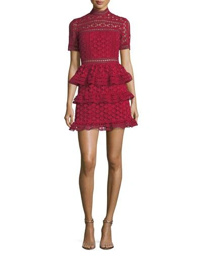 Self-portrait High Neck Star Lace Paneled Dress In Red