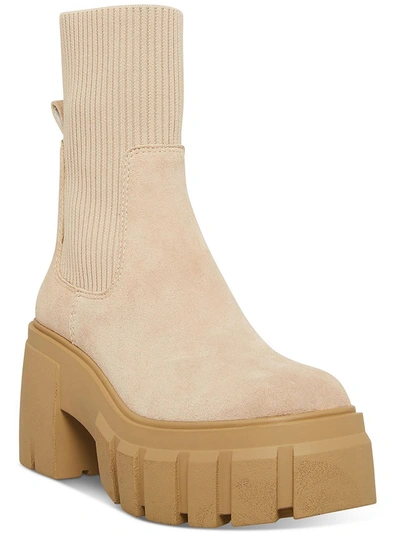 Steve Madden Liberti Womens Suede Platform Chelsea Boots In Beige