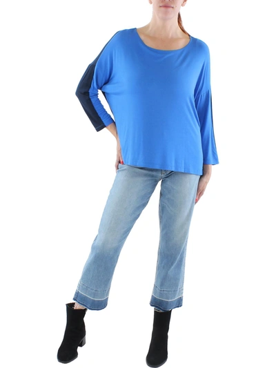 Anne Klein Sport Womens Hi-low Boatneck Pullover Top In Blue
