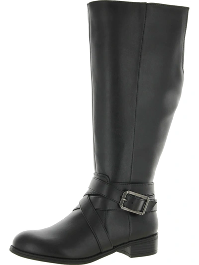 Lifestride Xtrovert Womens Faux Leather Wide Calf Riding Boots In Black