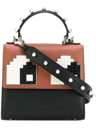 Les Petits Joueurs Mini Alex Eyes Sphere-studded Leather Top Handle Bag In Pink Sand/black/white