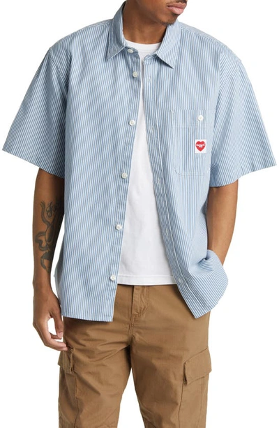 Carhartt Terrell Logo-appliquéd Striped Cotton-twill Shirt In Blue