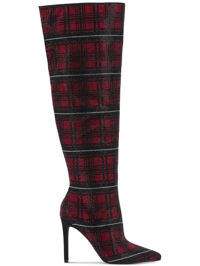 Inc Saveria Womens Rhinestone Plaid Over-the-knee Boots In Red