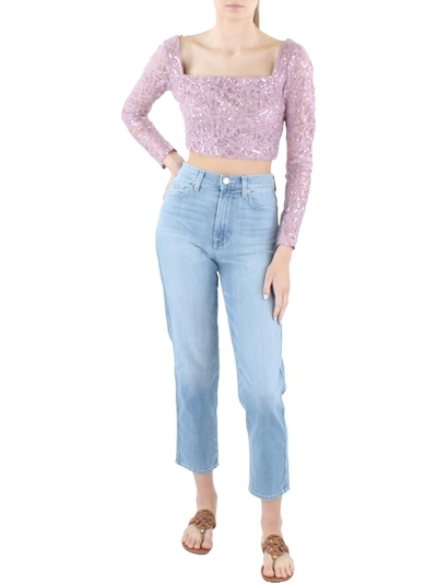 City Studio Juniors Womens Lace Sequined Cropped In Purple