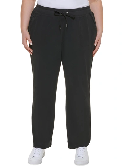 Calvin Klein Plus Size Minimal Logo Tape Drawstring Sweatpants In Black