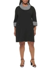 Jessica Howard Plus Womens Cowl Neck Shift Sweaterdress In Black