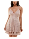 Emerald Sundae Juniors Womens Lace Mini Fit & Flare Dress In Beige