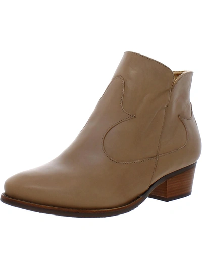 Walking Cradles Georgia Womens Leather Stacked Heel Ankle Boots In Beige