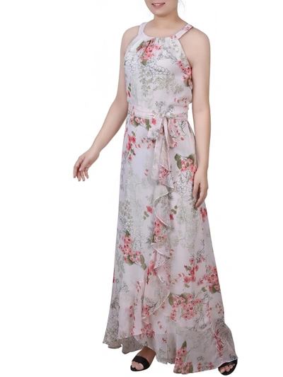Ny Collection Petite Size Halter Front Chiffon Maxi Dress In Ivory Floral