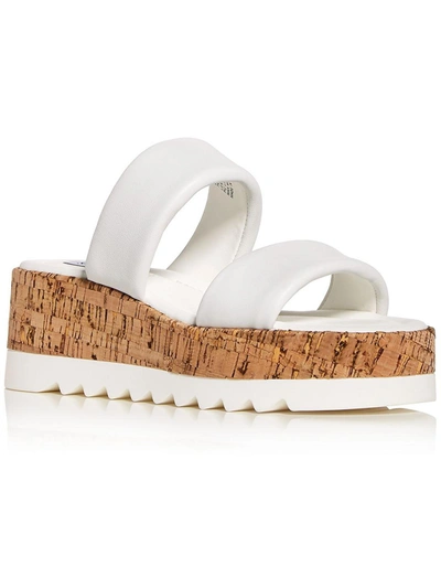 Steve Madden Defuse Womens Leather Wedge Slide Sandals In White