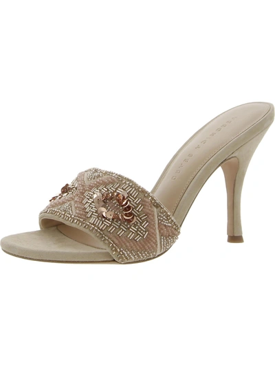 Veronica Beard Braxton Womens Satin Embellished Heels In Beige