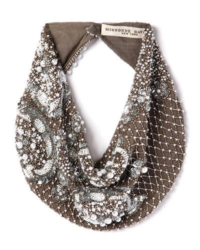 MIGNONNE GAVIGAN LE CHARLOT BEADED SCARF NECKLACE, GRAY,PROD201360118