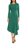 Maggy London Desolina Long Sleeve Asymmetric Hem Dress In Evergreen