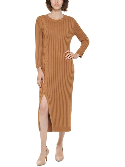 Calvin Klein Womens Slit Maxi Sweaterdress In Brown