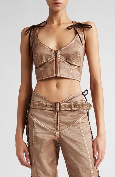 Jean Paul Gaultier X Knwls Laced Crop Top In Brown